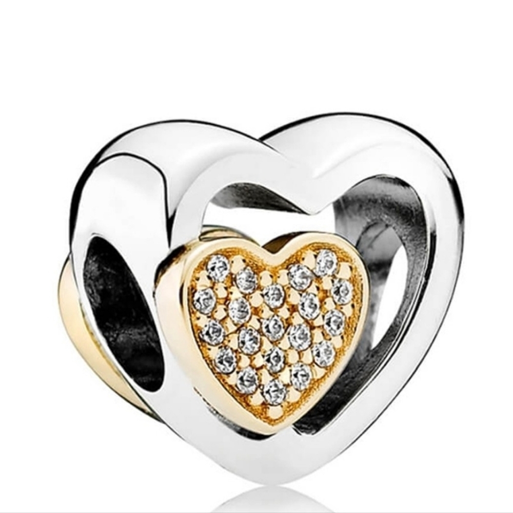 Pandora 14k Gold Sterling Silver Two Hearts Charm